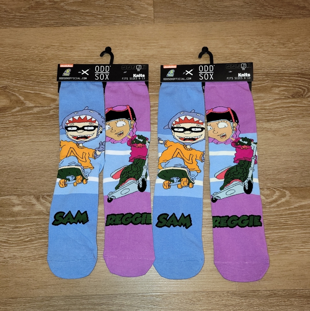 2 Pais - Odd Sox Nickelodeon Rocket Power Sam Reggie Crew Socks Size 6-13 New
